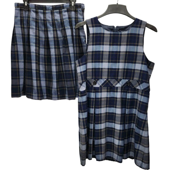 Lands End Youth Girls School Uniform Jumper 16+ and Skirt 16 Blue Yellow Plaid - Picture 2 of 16